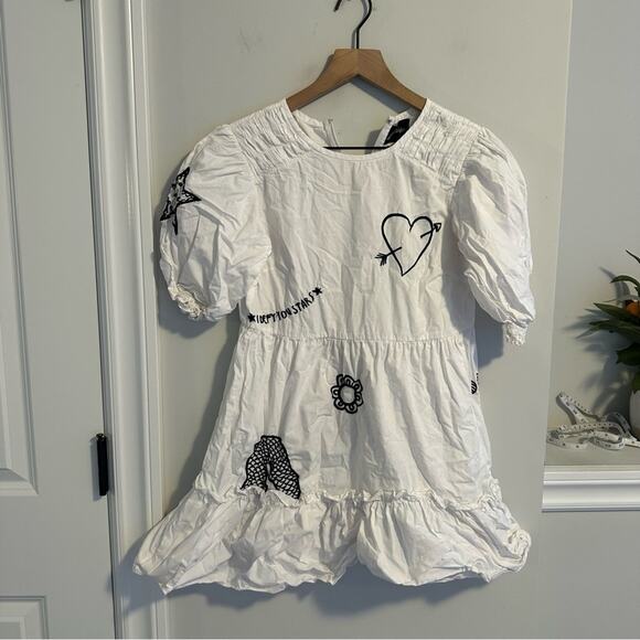 Lottie Hall White Black Fun Embroidered Mini Dress XS/S - Picture 12 of 13